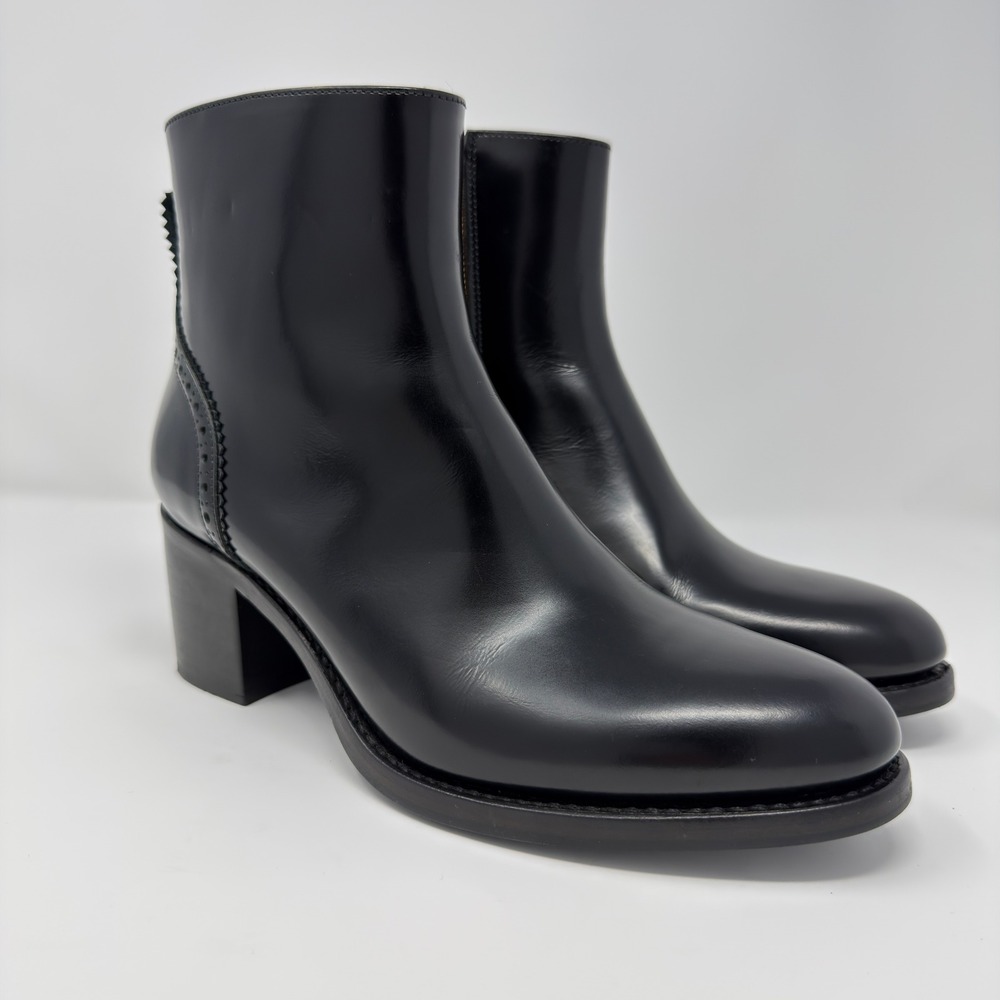 The Office of Angela Scott Black Leather Brogue Block Heel Ankle Boots Size 39